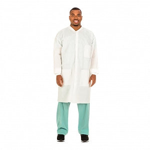 Lab Coat, SMS, Knit Collar/Cuffs, Snap Front, Small, White, 25/cs (Continental US Only)