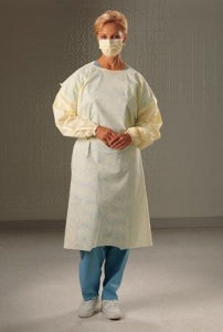 Over-the-Head Isolation Gown, SMS, with Overlapping Back Panels, Elastic/Thumbhook Wrist, Yellow, Large, 10/pk, 10 pk/cs (Continental US Only)
