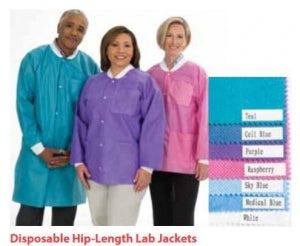 Lab Jacket, SMS, Disposable, Knit Collar, Hip Length, Snap Closure, Pockets, Blue, Large, 10/pk, 10 pk/cs (Continental US Only)