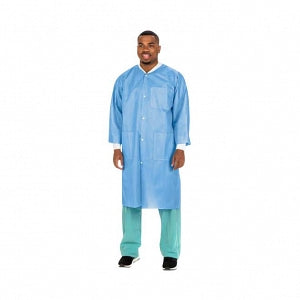Lab Coat, SMS, Disposable, No Collar, Snap Front, Pockets, X-Large, Ceil Blue, 10/pk, 10 pk/cs (Continental US Only)