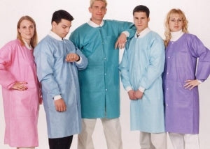 Lab Coat, SMS, Disposable, Knit Collar, Knee Length, Snap Closure, Pockets, White, Medium, 10/pk, 10 pk/cs (Continental US Only)