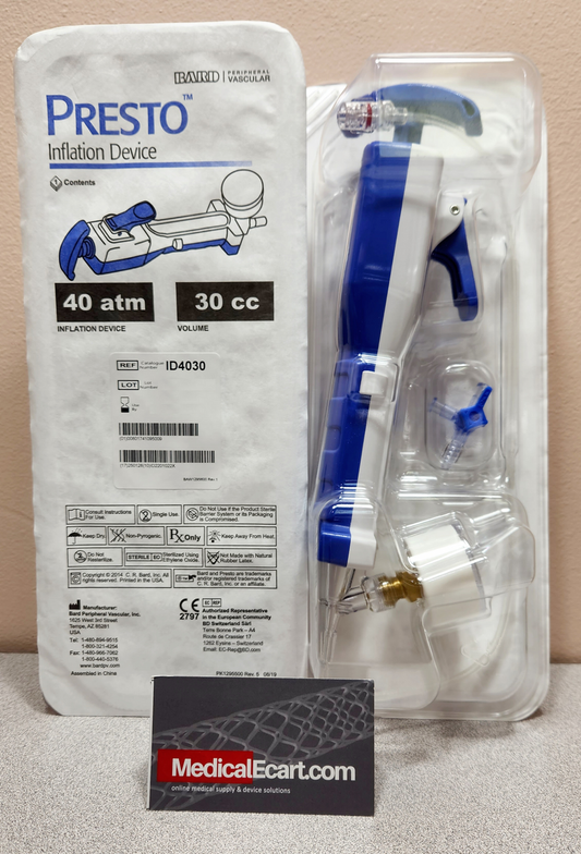 Presto Inflation High Pressure Device, Sterile - Disposable with 30 cc barrel, 5/cs