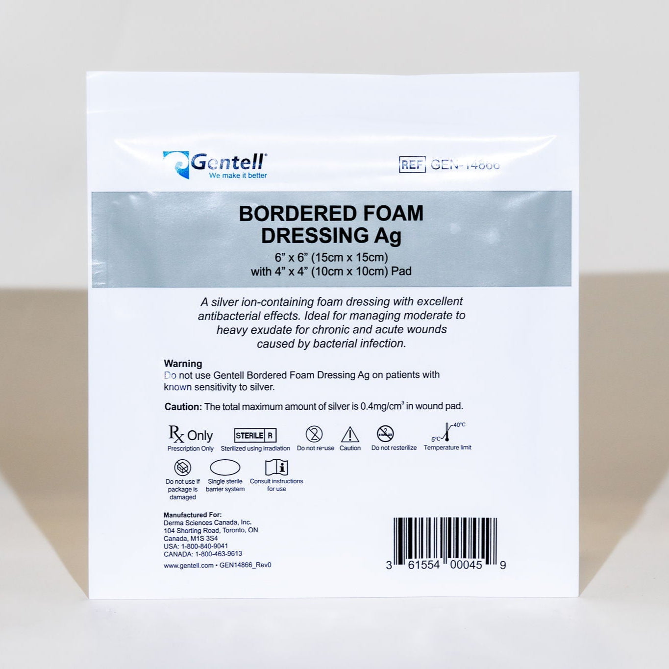 Bordered Foam, Ag (Silver), 4" x 4", Dressing, 50/cs