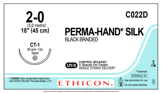 Suture, Taper Point, Size 2-0, 8-18", Black Braided, Needle CT-1, _ Circle, Safety Organizer Tray, Control Release, 1 dz/bx (Continental US Only)