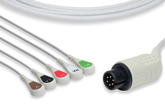 ECG Cable, One-Piece, 5 Leads Snap, Generic AAMI Direct Connect Compatible w/ OEM: CB-72514/90, 1075/S, CB-72514, KEB012, A11-05S, 8000-1005-01 (DROP SHIP ONLY)
