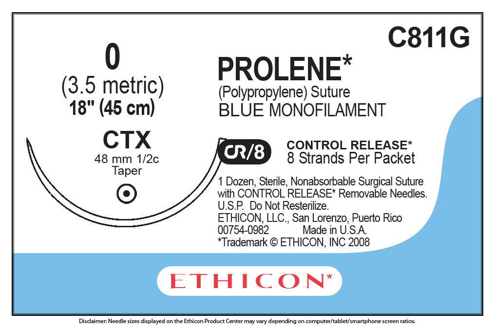 Suture, Taper Point, Size 0, 8-18", Blue Monofilament, Needle CTX, _ Circle, Control Release, 1 dz/bx (Continental US Only)