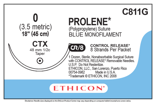 Suture, Taper Point, Size 0, 8-18", Blue Monofilament, Needle CTX, _ Circle, Control Release, 1 dz/bx (Continental US Only)