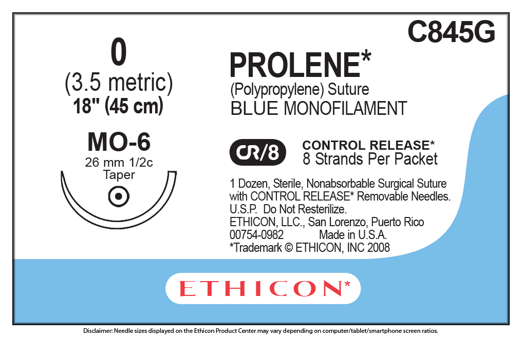 Suture, Taper Point, Size 0, 8-18", Blue Monofilament, Needle MO-6, _ Circle, Control Release, 1 dz/bx (Continental US Only)