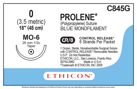 Suture, Taper Point, Size 0, 8-18", Blue Monofilament, Needle MO-6, _ Circle, Control Release, 1 dz/bx (Continental US Only)