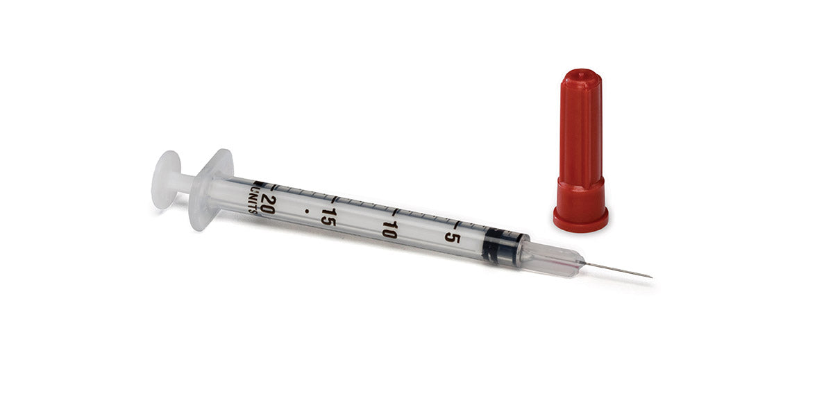 Insulin Syringe for Use with U-40 Insulin, Vet Soft Pack, 1/2 mL Syringe, 29G x 1/2" Permanent Needle, Sterile, 100/bx, 3 bx/cs