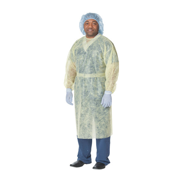 Isolation Gown, Poly-Coated, Over-the-Head, Half-Back, Thumbhooks, Yellow, Universal, 10/pk, 10 pk/cs (Continental US Only)