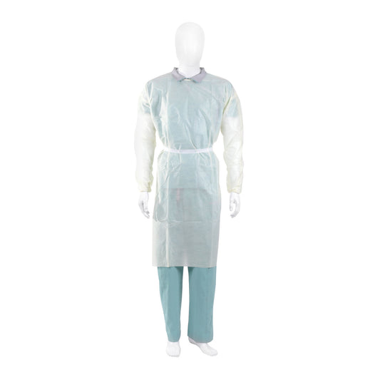Isolation Gown, SMS, with (2) Tape Tabs, Yellow, Universal Size, 10/pk, 10 pk/cs (Continental US Only) (On Vendor Allocation - Availibility May Be Limited)