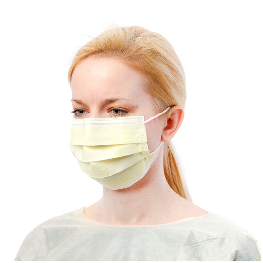 Procedure Mask, Polypropylene Outer-Facing/Tissue Inner-Facing, Earloops, Yellow, 50/bx, 10 bx/cs (Continental US Only) (On Vendor Allocation - Availibility May Be Limited)