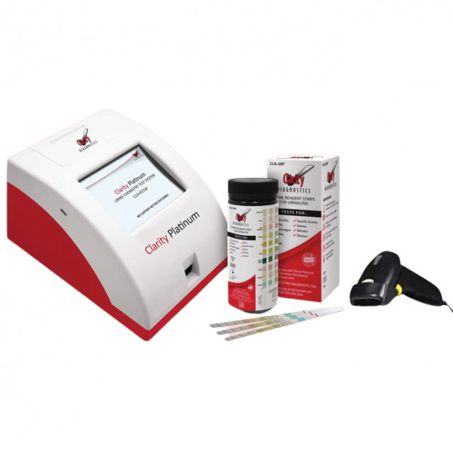 Clarity Platinum Analyzer 5 Bottle Starter Pack Promo, Includes: (1) Clarity Platinum Urine Analyzer, (5) CLA-10P Bottles - 100strips/btl, (1) Thermal Paper Roll, (1) Power Cord, (1) Bar Code Reader, (1) User's Manual, (1) Quick Start Guide, and 1 Year Warranty (Made in USA) (DROP SHIP ONLY)