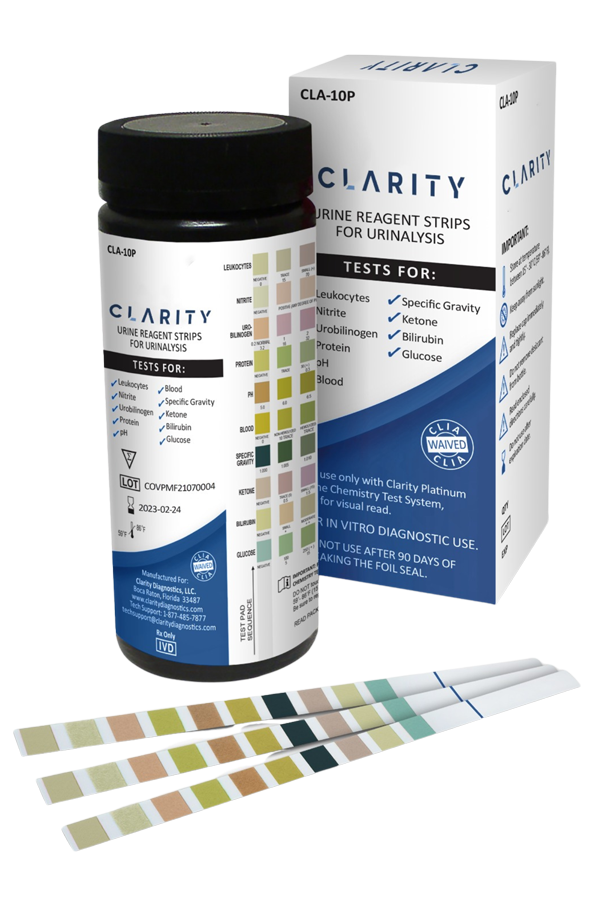 Clarity Platinum Urinalysis Strips, For Use ONLY with Clarity Platinum Urine Analyzer, Not for Visual Read, FDA Cleared, CLIA Waived, 100/Bottle (Rx) (Made in USA)