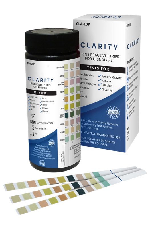 Clarity Platinum Urinalysis Strips, For Use ONLY with Clarity Platinum Urine Analyzer, Not for Visual Read, FDA Cleared, CLIA Waived, 100/Bottle (Rx) (Made in USA)