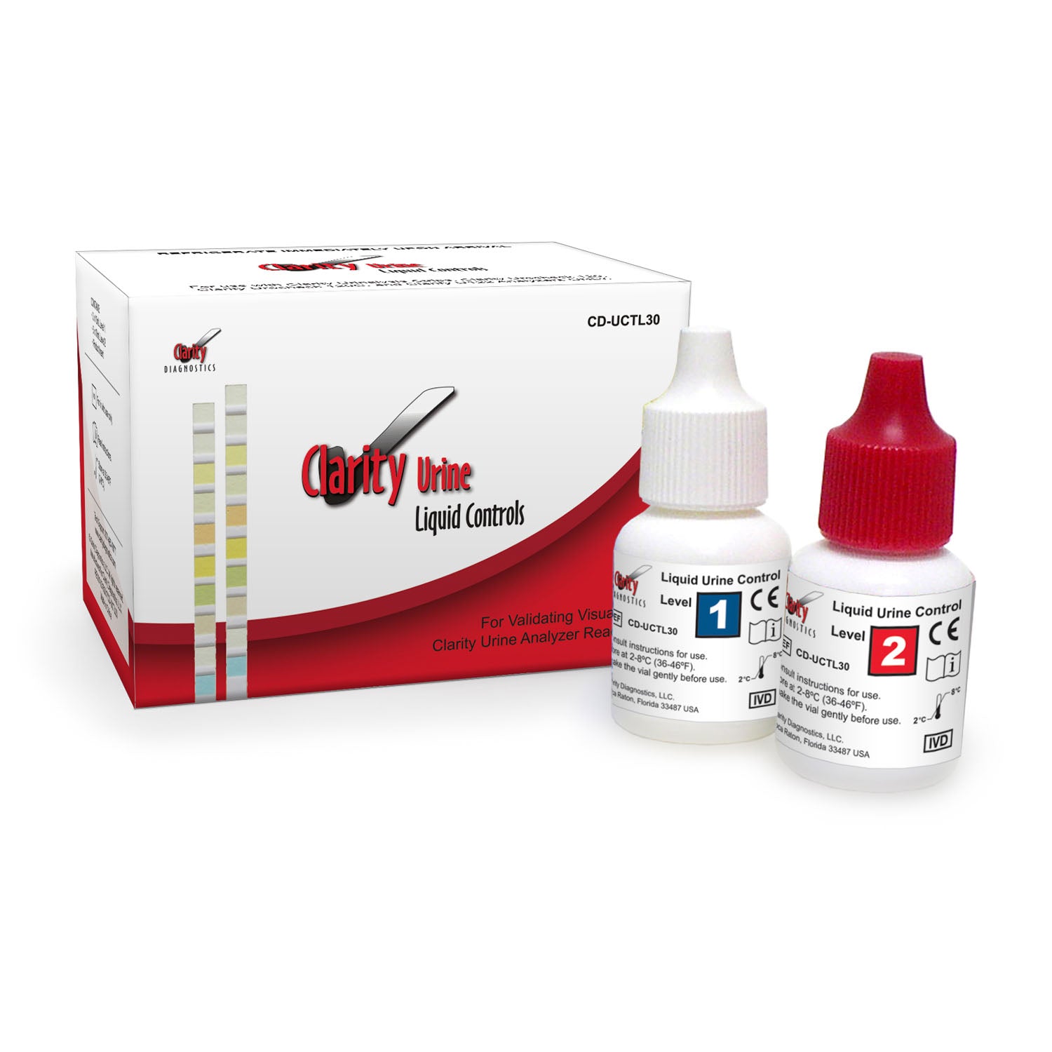 Clarity Urine Liquid Controls Semiquantitative (Dipstick) Assay, Contains 3x10mL Positive Controls and 3x10mL Negative Controls, For Use with Clairty Urinalysis Strips and All Clarity Urine Analyzers ONLY, Values for All Analytes - Including Creatinine and Microalbumin are provided (Overnight Ice Packs - Refrigeration Required) (Refrigerated  Expedited Shipment Required; Ships on Ice) (Non-Returnable) (Maximum Shelf Life 18 Months).