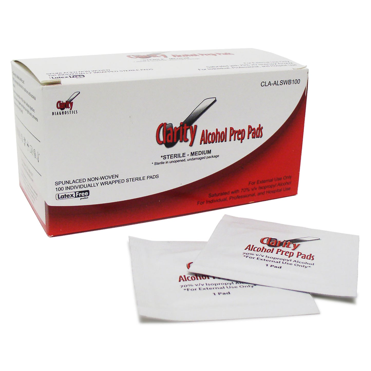Clarity Alcohol Prep Pads/Swabs, Sterile, Medium, 100/bx 