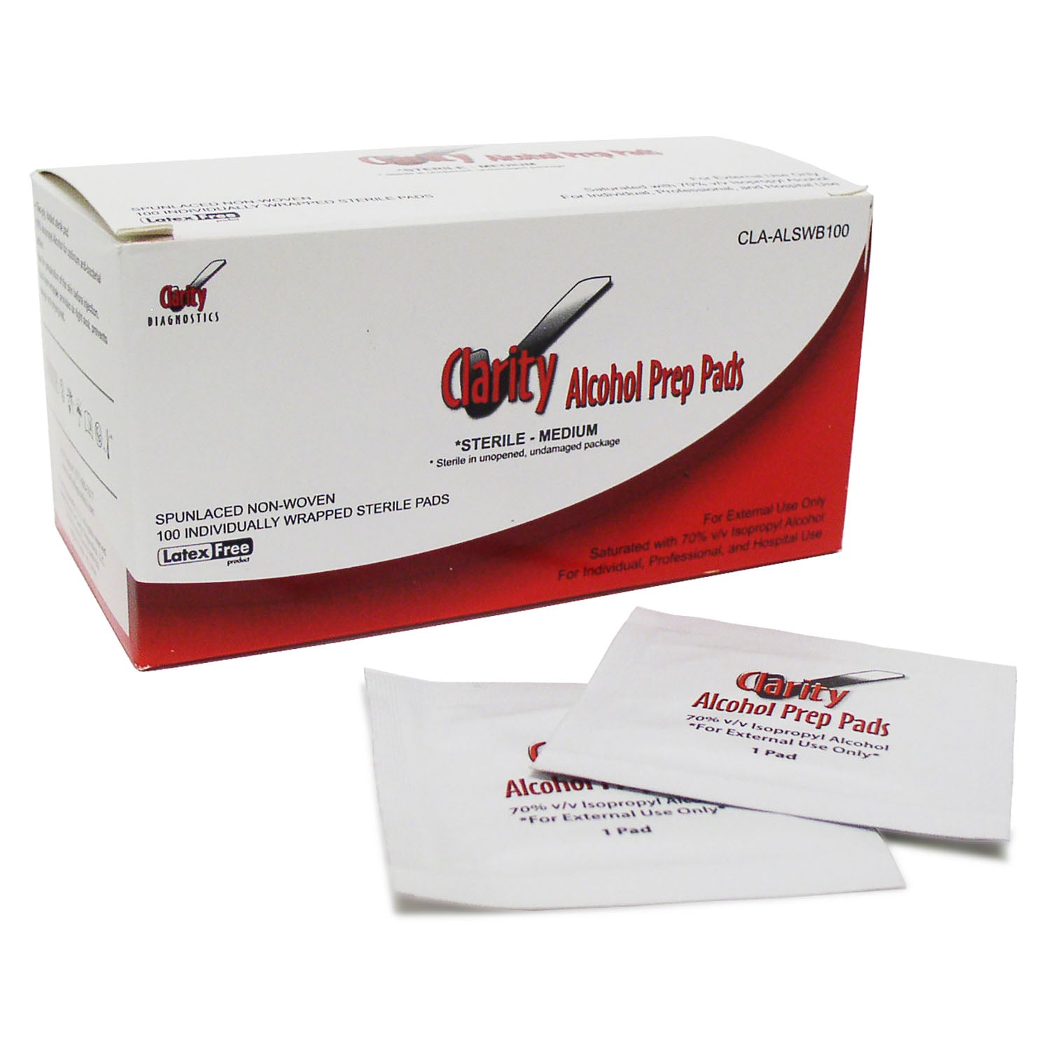 Clarity Alcohol Prep Pads/Swabs, Sterile, Medium, 100/bx 