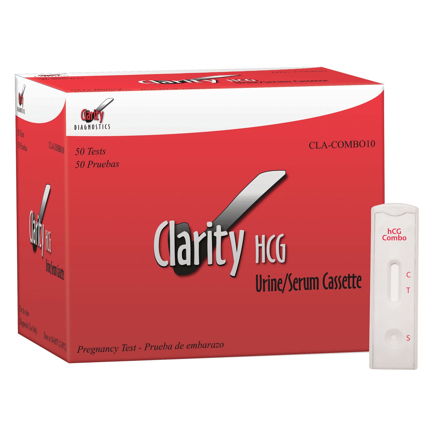 Clarity HCG Combo 10/20 Cassette, CLIA Waived, For Urine and CLIA Moderate for Serum, 50/bx Buy 2 Boxes of CLA-COMBO10 (Each Containing 50 Combo 10/20 Urine/Serum Cassettes) and Get 1 Free, 4/cs (Labs and Hospitals)