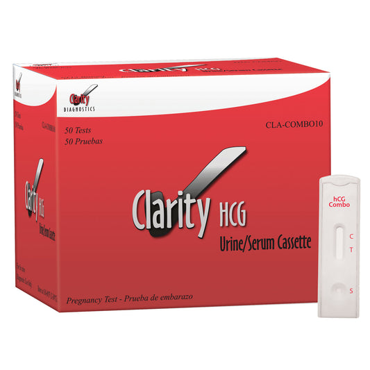 Clarity HCG Combo 10/20 Cassette, CLIA Waived, For Urine and CLIA Moderate for Serum, 50/bx Buy 2 Boxes of CLA-COMBO10 (Each Containing 50 Combo 10/20 Urine/Serum Cassettes) and Get 1 Free, 4/cs (Labs and Hospitals)
