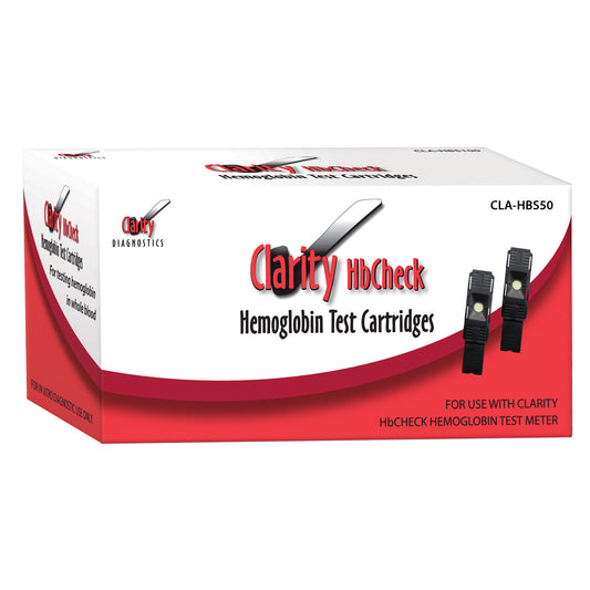 Clarity HbCheck Hemoglobin Strips, CLIA Waived, 50/bx (Packaged 10 strips/vial - 5 Vials/bx), 60 Pipettes and (1) Code Chip (Not Available for Sale into Canada)