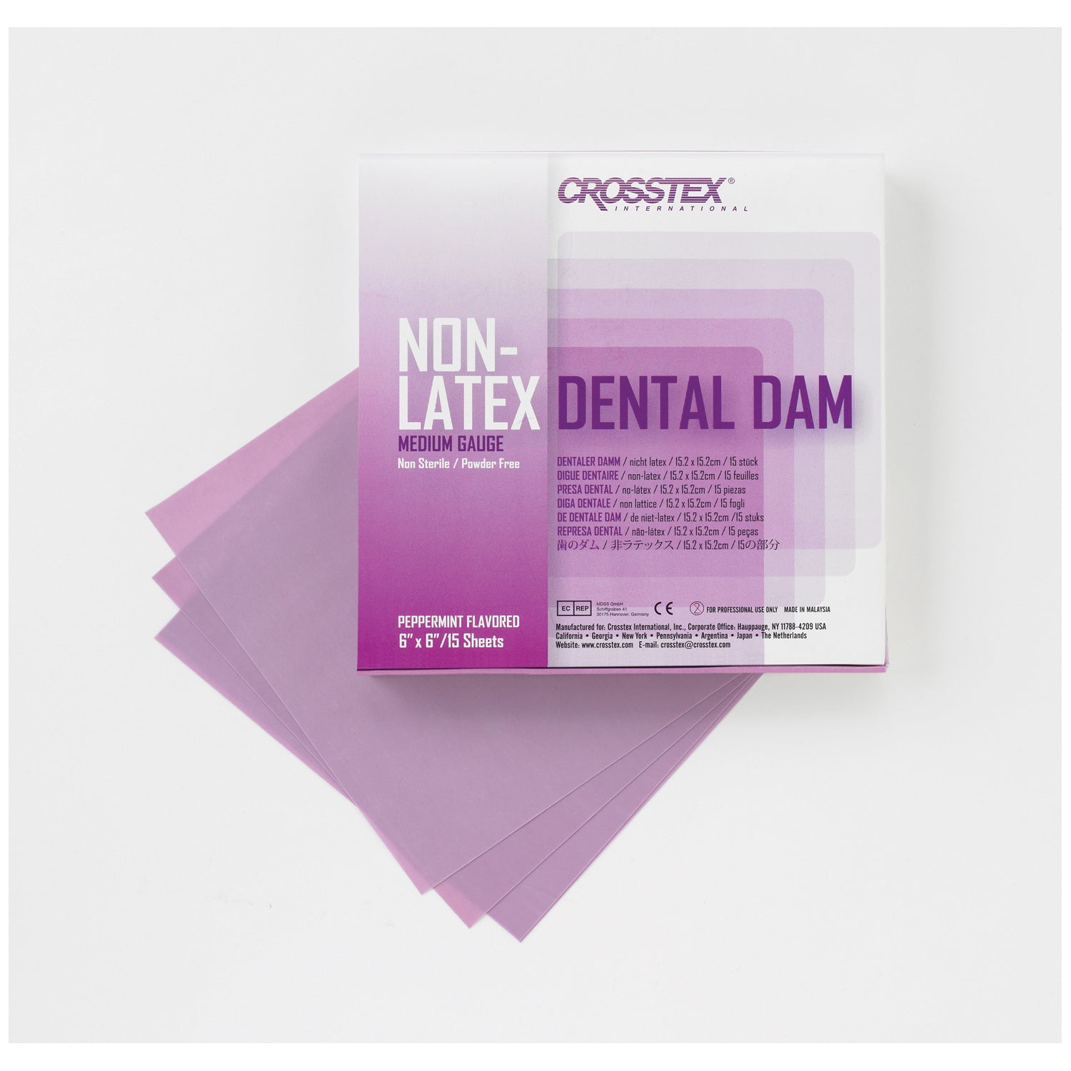 Dental Dam, Medium, Purple, 6" x 6", Peppermint, Latex Free 15 sheets/bx