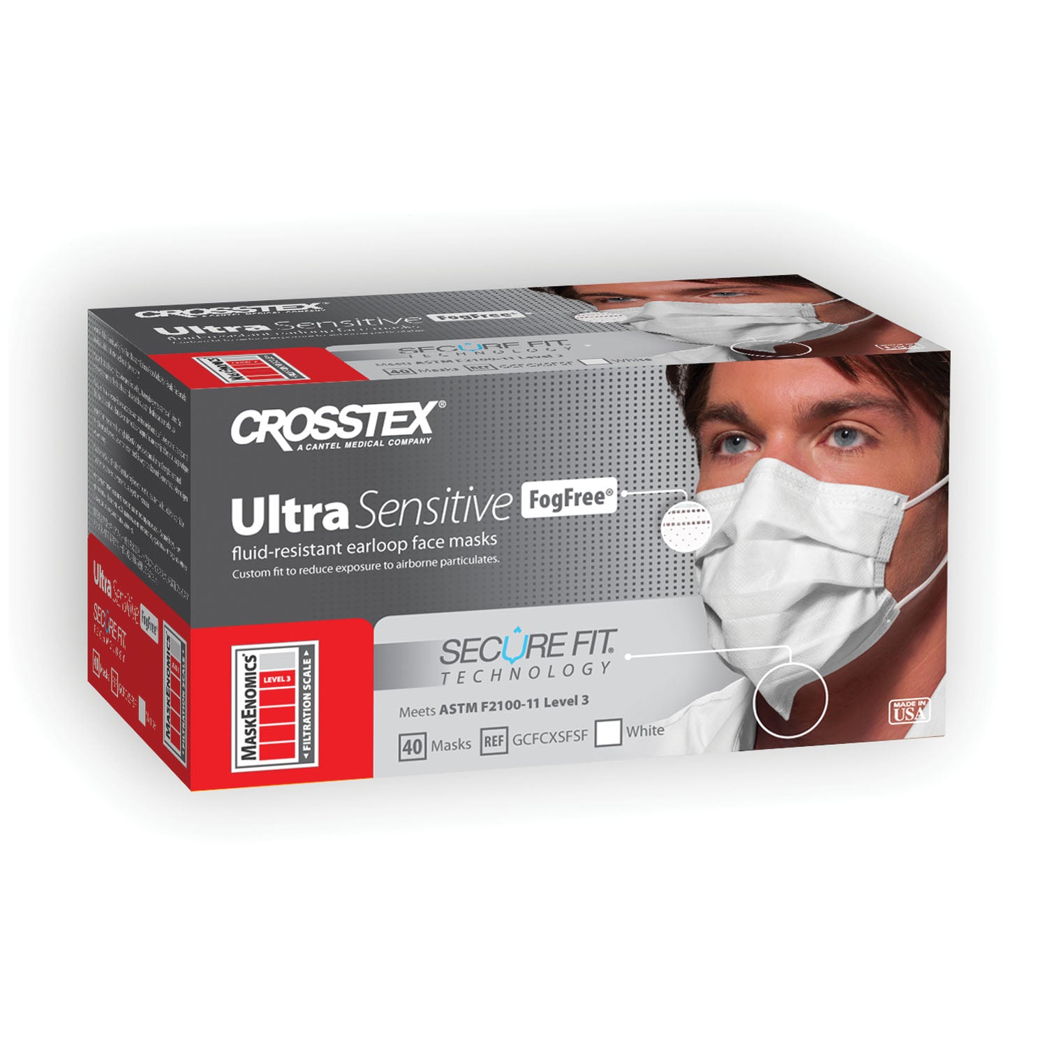 ASTM Level 3 Earloop Mask, No Fog, White, 40/bx, 10 bx/ctn