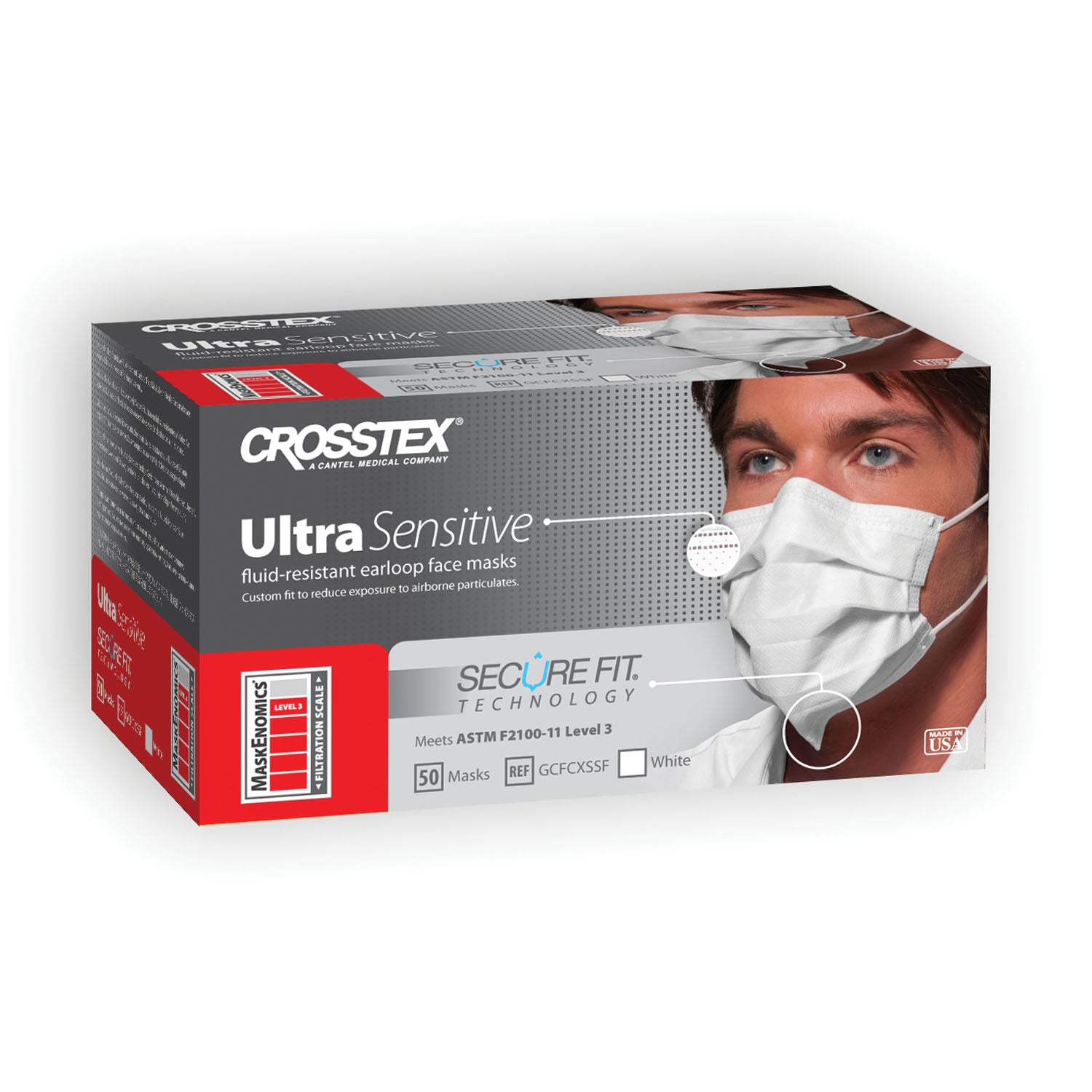 ASTM Level 3 Earloop Mask, White, 50/bx, 10 bx/ctn