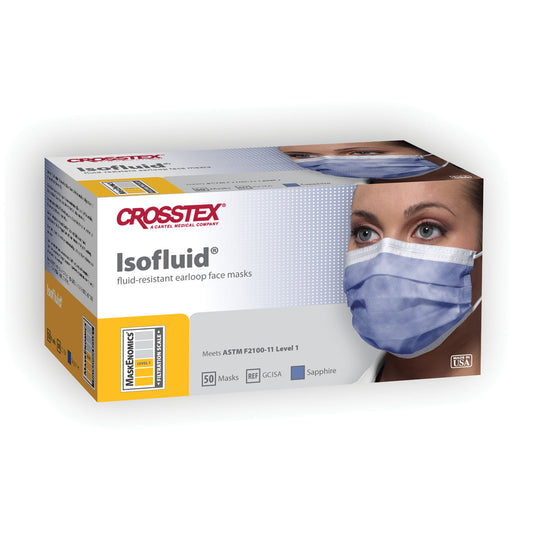 ASTM Level 1 Mask, Latex Free (LF), Sapphire, 50/bx, 10 bx/ctn