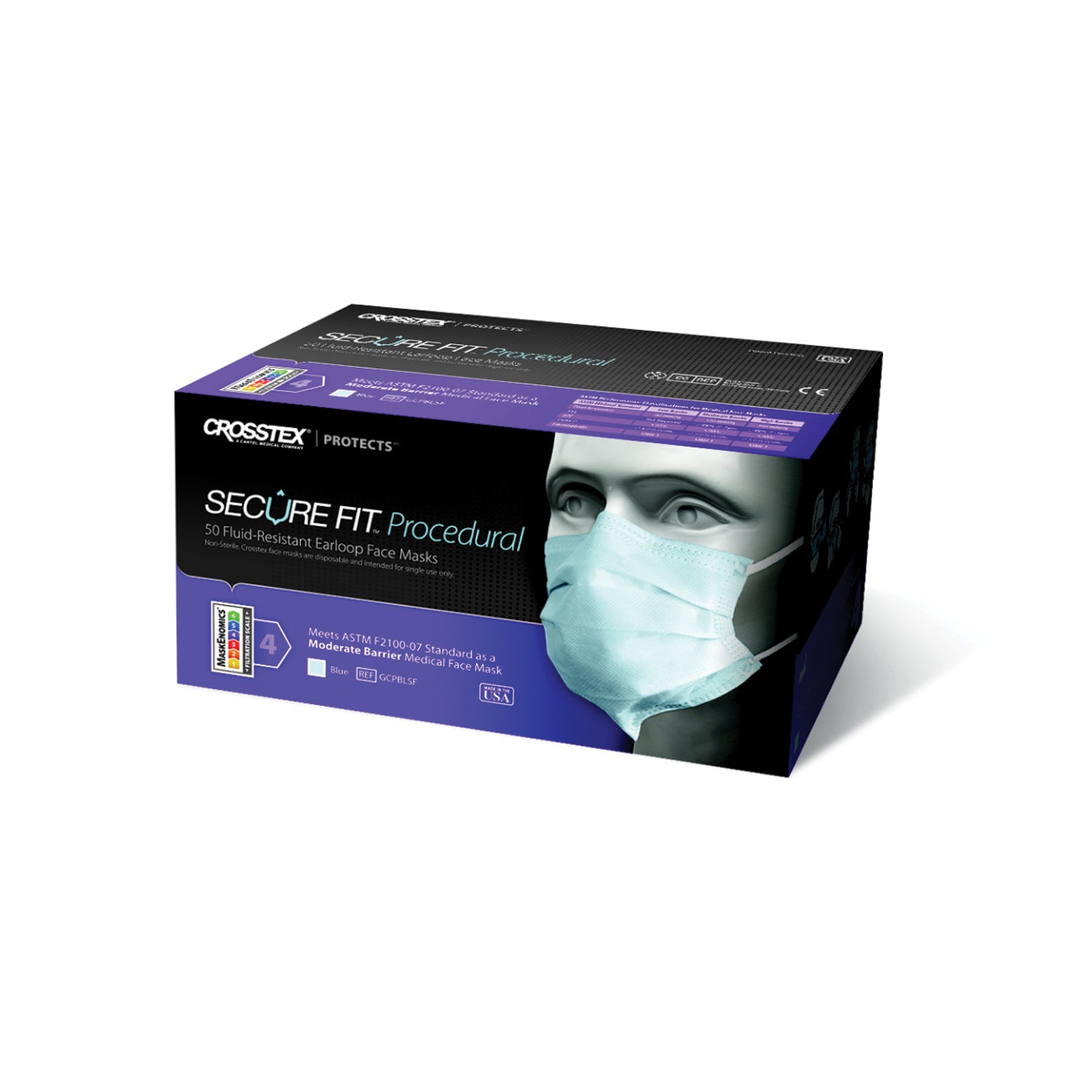 ASTM Level 2 Earloop Mask, Blue, 50/bx, 10 bx/ctn