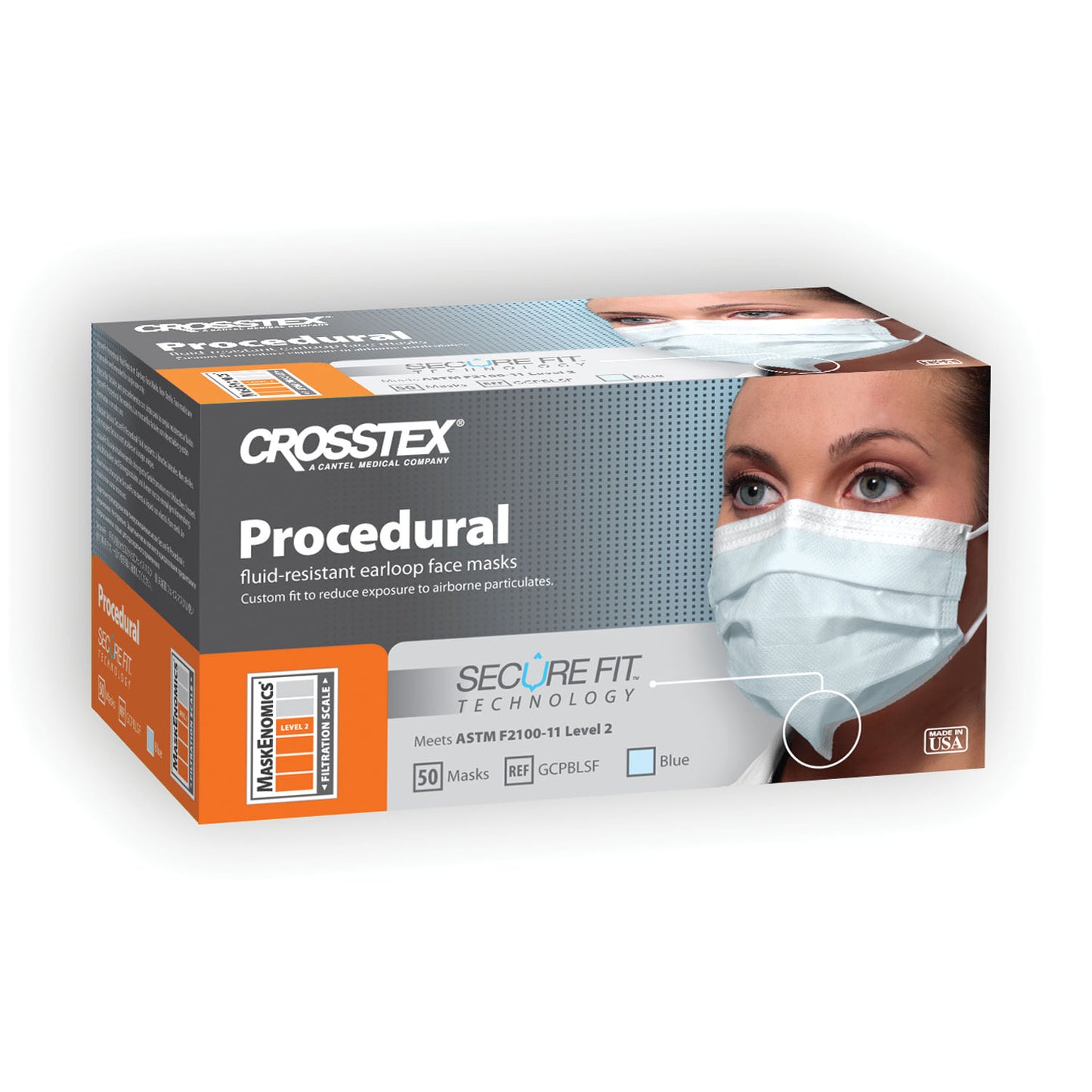 ASTM Level 2 Mask, Blue, Latex Free (LF), 50/bx, 10 bx/ctn (18 ctn/plt)