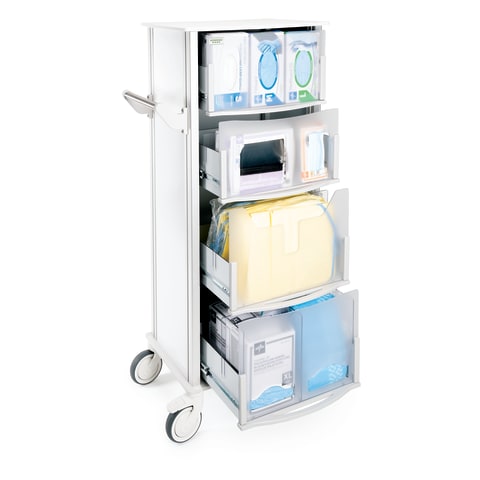 Rolling Storage Cart, w/ 5" Casters,  Versatile, Lightweight, Large Work Surface, 5" Locking Casters, Built in Rail System for Adding Accessories, White Powder-Coated Aluminum Composite Material (ACM), High Density Polyethylene, and Polycarbonate (Made in the USA)