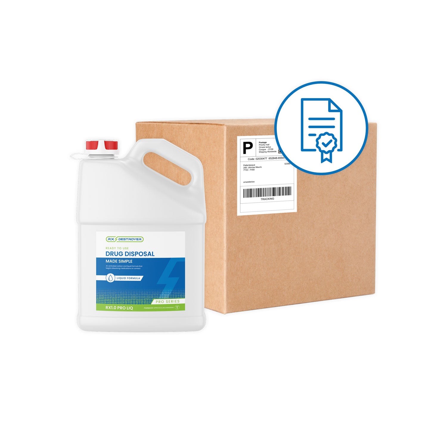 Rx Destroyer Pro Series Liquid Meds Only Formula with Hardener Packets, 1 Gallon Bottle, Tethered Cap & View Guage, 4 btl/cs (Must Provide End User Contact Name, Email Address, and Phone # When Ordering)