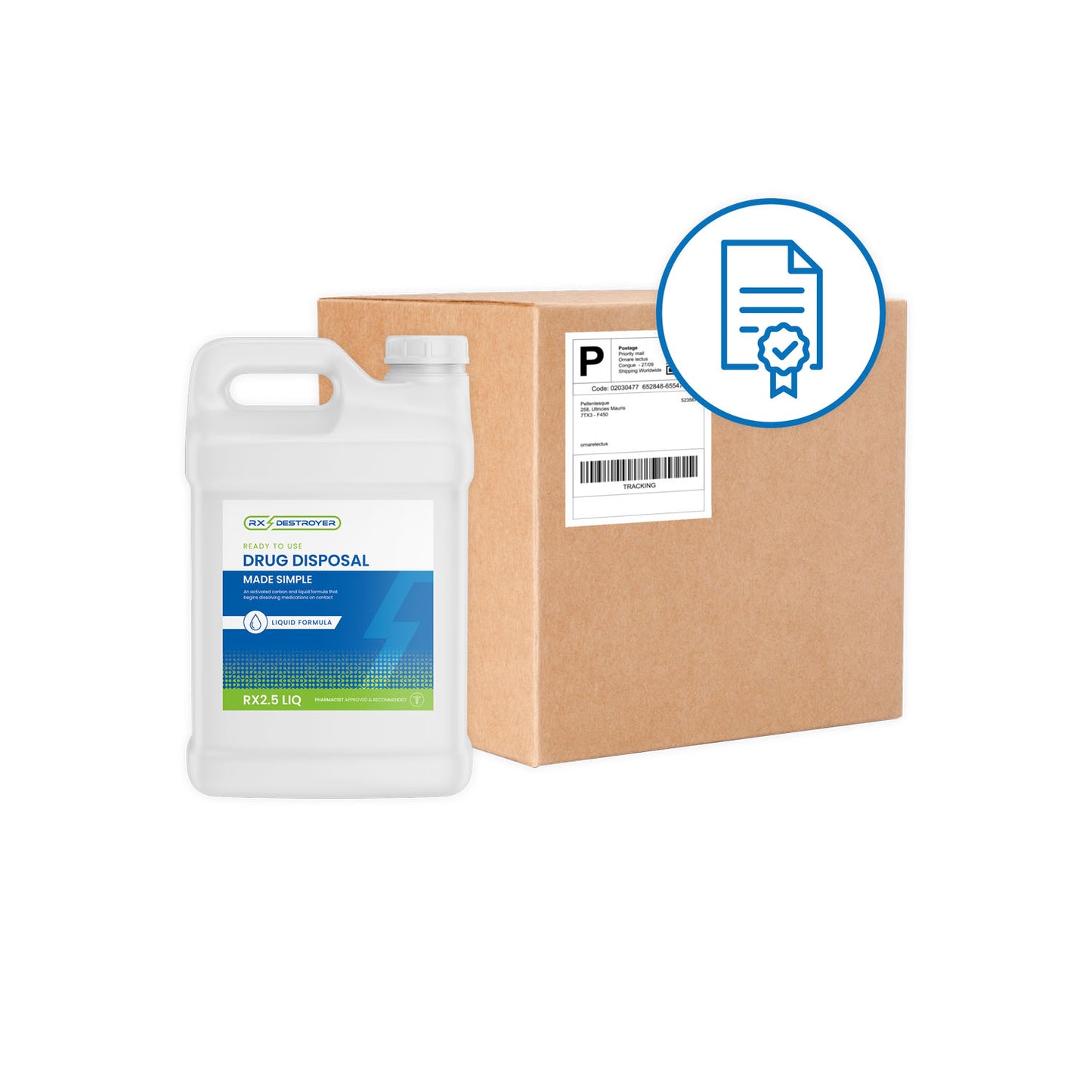 Rx Destroyer Liquid Meds Only Formula with Hardener Packets, 2.5 Gallon Bottle, 2 btl/cs