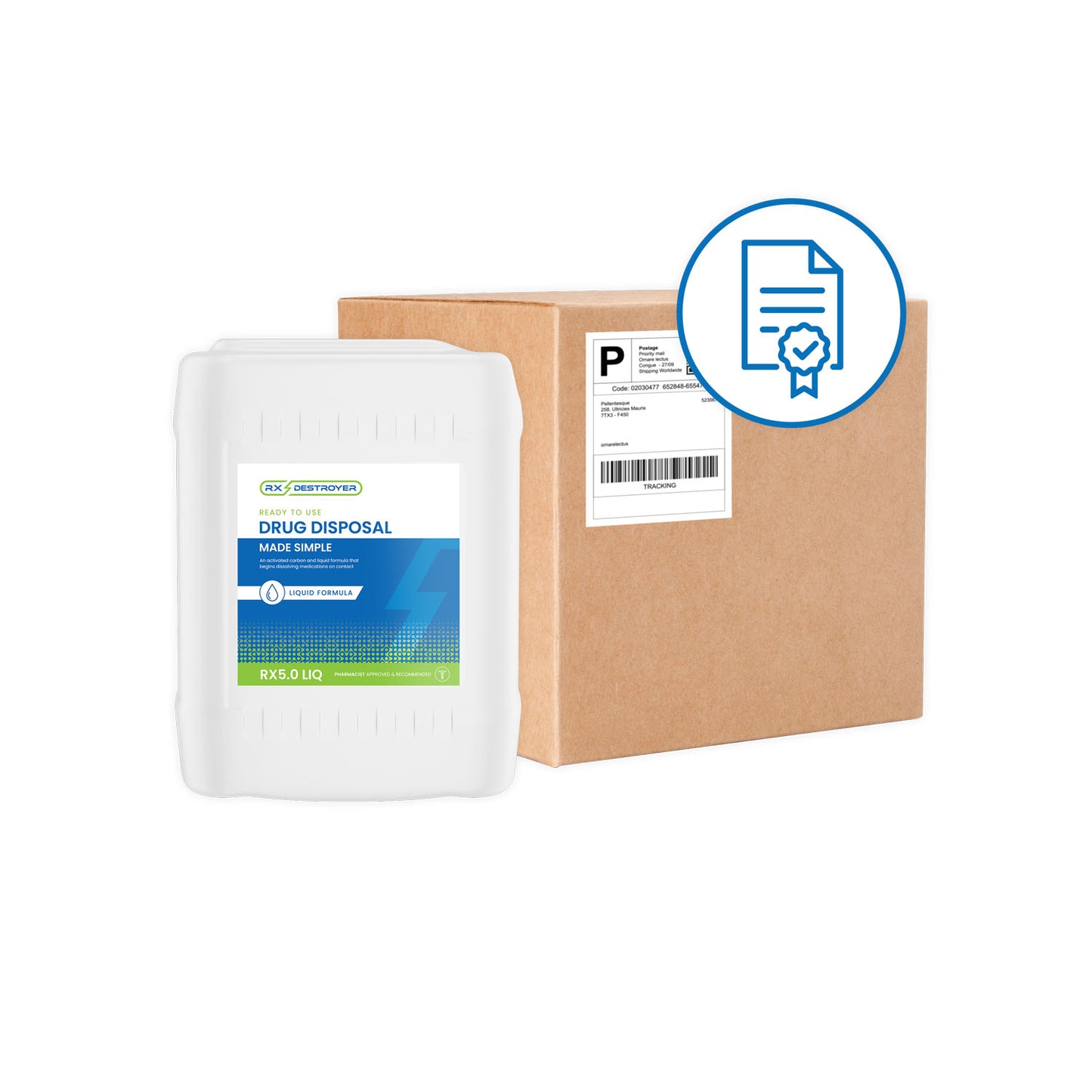 Rx Destroyer Liquid Meds Only Formula with Hardener Packets, 5 Gallon Container