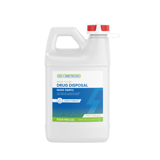 Rx Destroyer Pro Series Liquid Meds Only Formula with Hardener Packets, 64oz Bottle, Tethered Cap & View Guage, 4 btl/cs