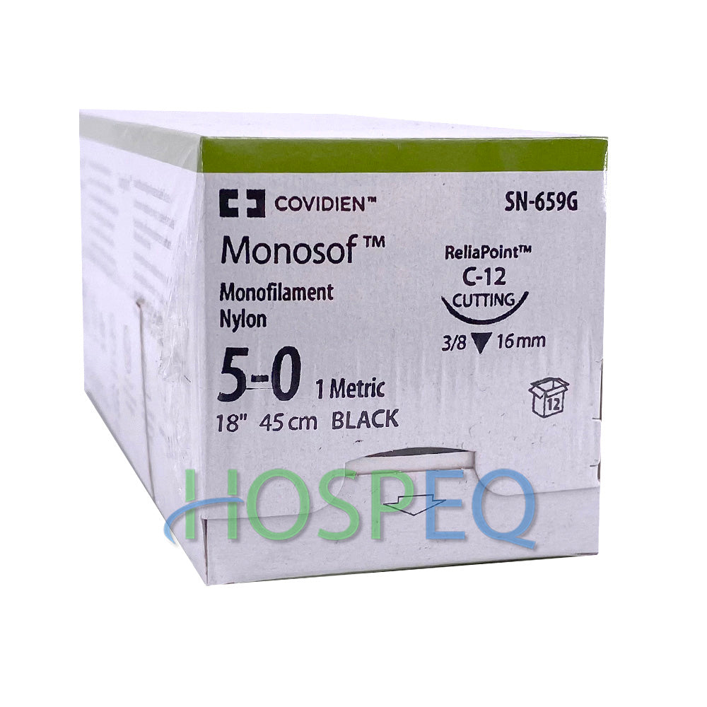 Suture, Reverse Cutting, Size 5-0, Black, 18", Needle C-12, 3/8 Circle, 1 dz/bx (Continental US Only)