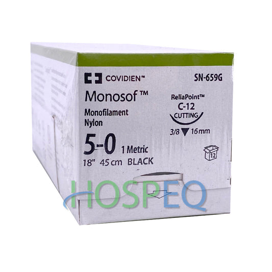 Suture, Reverse Cutting, Size 5-0, Black, 18", Needle C-12, 3/8 Circle, 1 dz/bx (Continental US Only)
