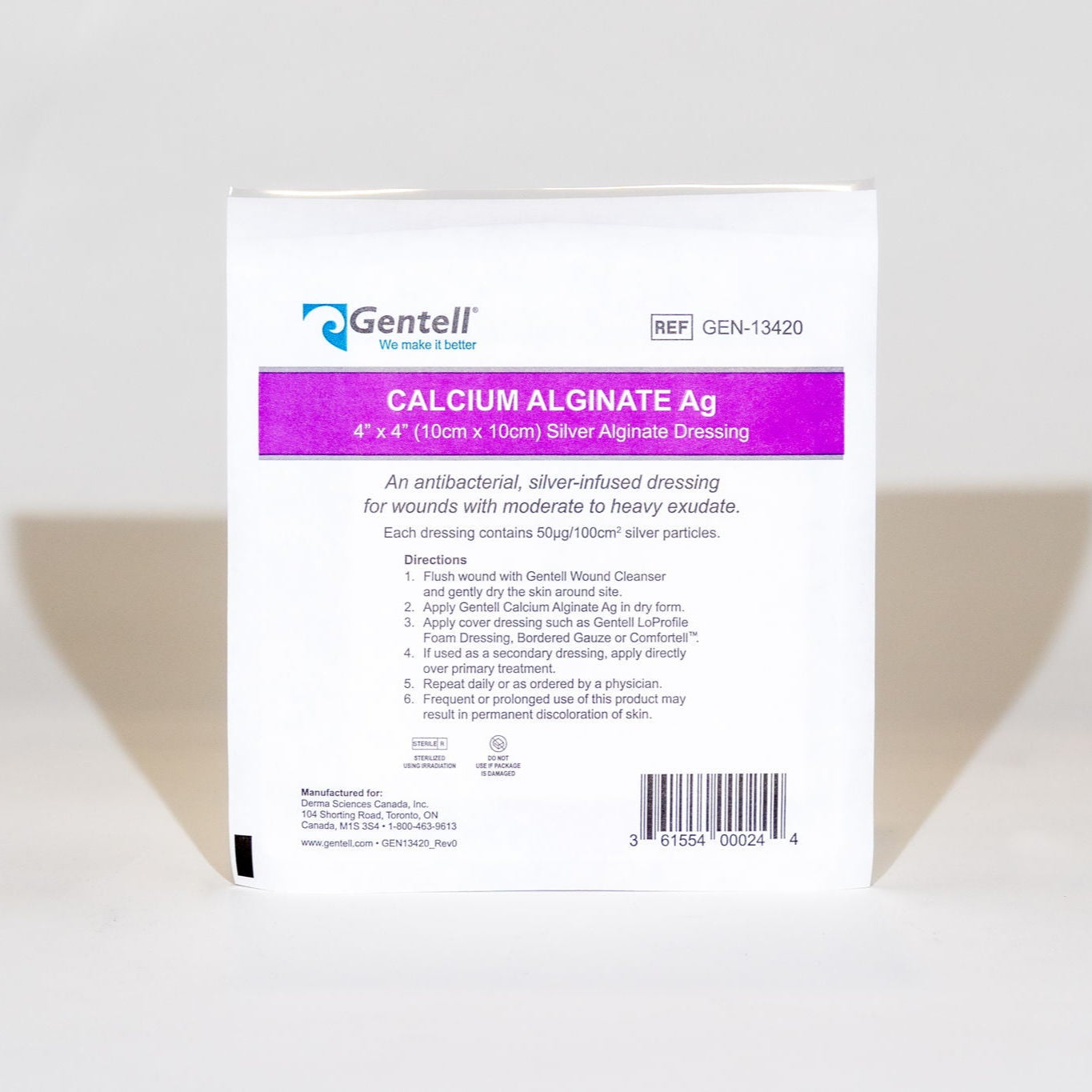 Calcium Alginate, Ag (Silver), 4" x 4", Dressing, 50/cs
