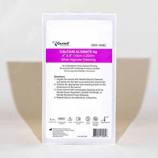 Calcium Alginate, Ag (Silver), 4" x 8", Dressing, 50/cs