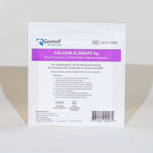 Calcium Alginate, Ag (Silver), 6" x 6", Dressing, 50/cs