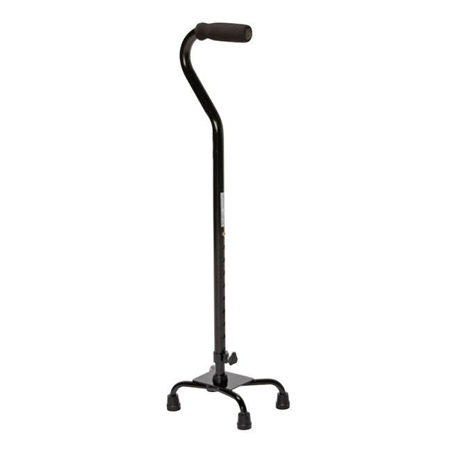 Walking Cane, Quad Base, Push Button Adjustable, Aluminum, Offset, Black, 4/cs (Continental US Only) (Item on Manufacturer Backorder - Inventory Limited when Available)