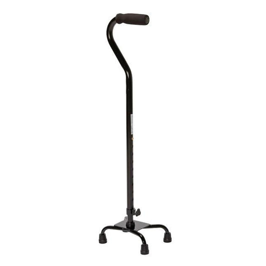 Walking Cane, Quad Base, Push Button Adjustable, Aluminum, Offset, Black, 4/cs (Continental US Only) (Item on Manufacturer Backorder - Inventory Limited when Available)