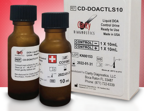 Clarity Drug Test Controls, (1) 10mL Positive Control, (1) 10mL Negative Control, and Package Insert, 1 set/bx (DROP SHIP ONLY)