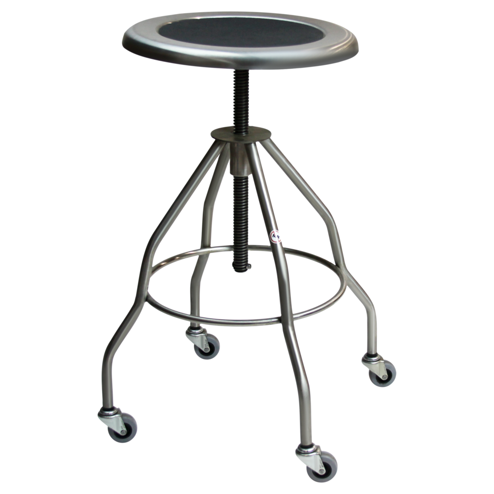 Clifton Revolving Stool, 15" Diameter, Stainless Steel Seat, (4) Leg, Casters (DROP SHIP ONLY)