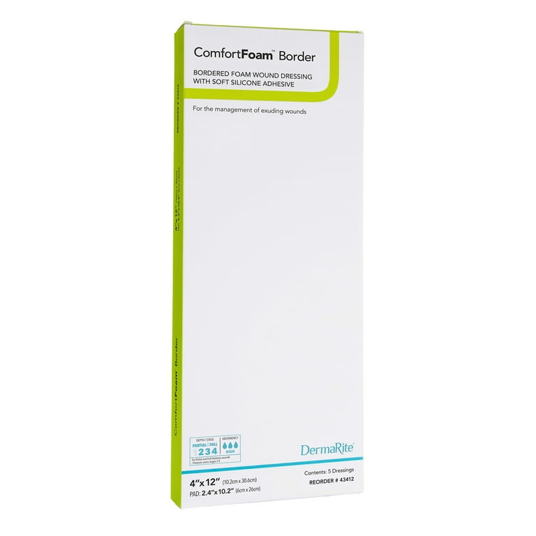 Wound Dressing with Soft Silicone Adhesvie, 4" x 12", 5/bx (Products cannot be sold on Amazon.com or any other 3rd party site) (US Only)
