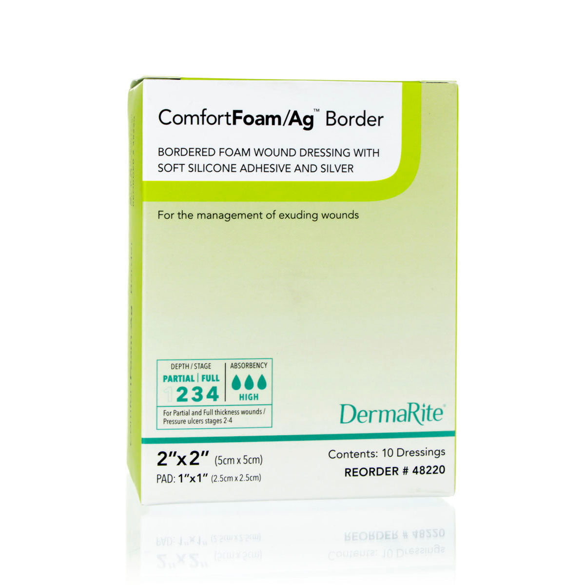 Wound Dressing with Ag, 2" x 2", Border, 10/bx (Products cannot be sold on Amazon.com or any other 3rd party site) (US Only)