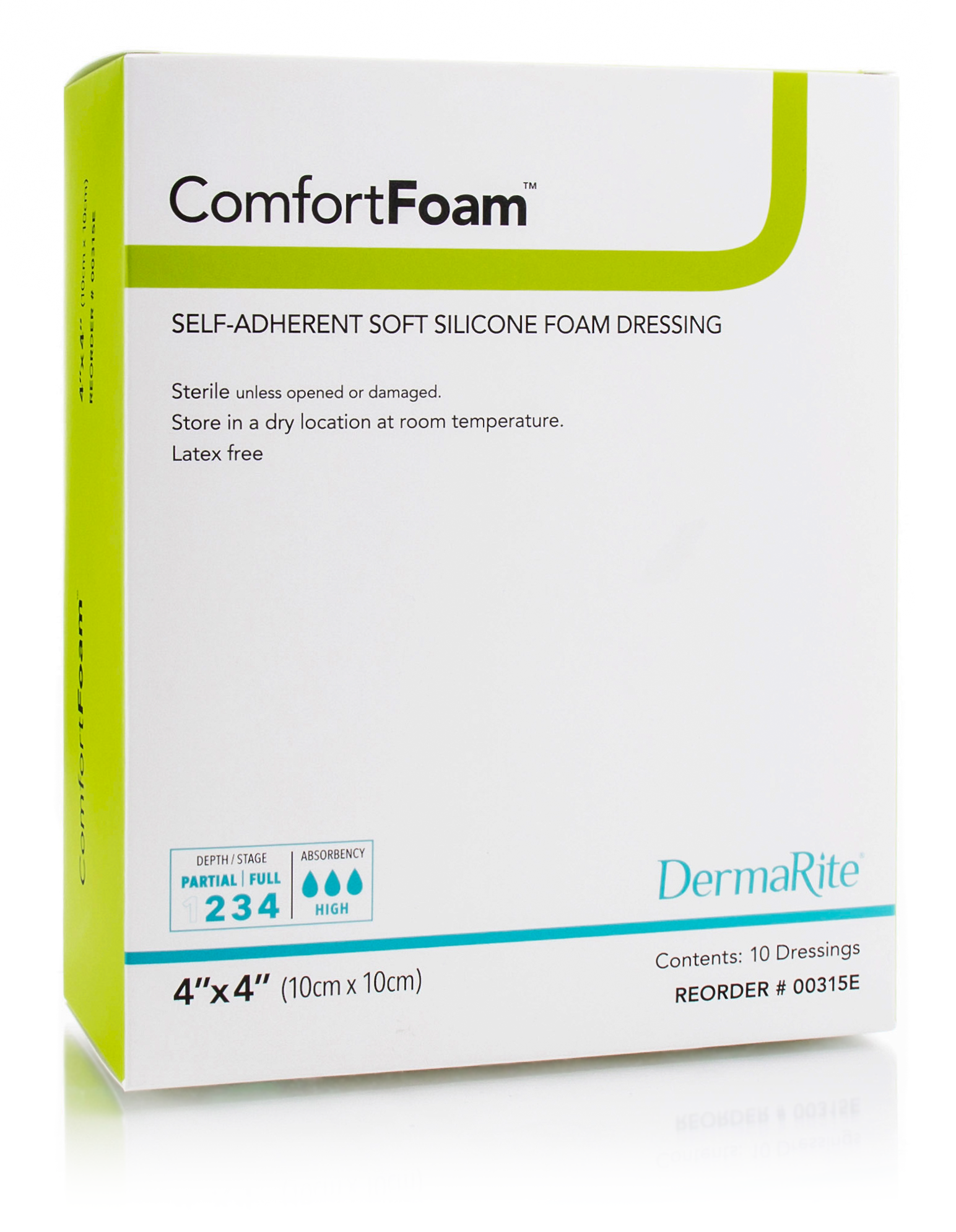 Wound Dressing with Soft Silicone Adhesive, 4" x 4", (No Border), 10/bx (Products cannot be sold on Amazon.com or any other 3rd party site) (US Only)