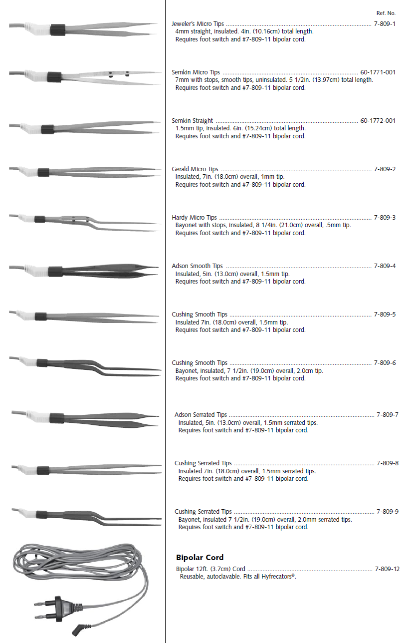 Bipolar Forceps Electrode, Cushing Smooth Tips, Bayonet Style, 7_" (19cm), Requires Foot Switch & 780911 Cord, 2mm Tip Insulated